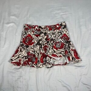 Vintage y2k BCBG red & brown floral pattern pleated mini skirt